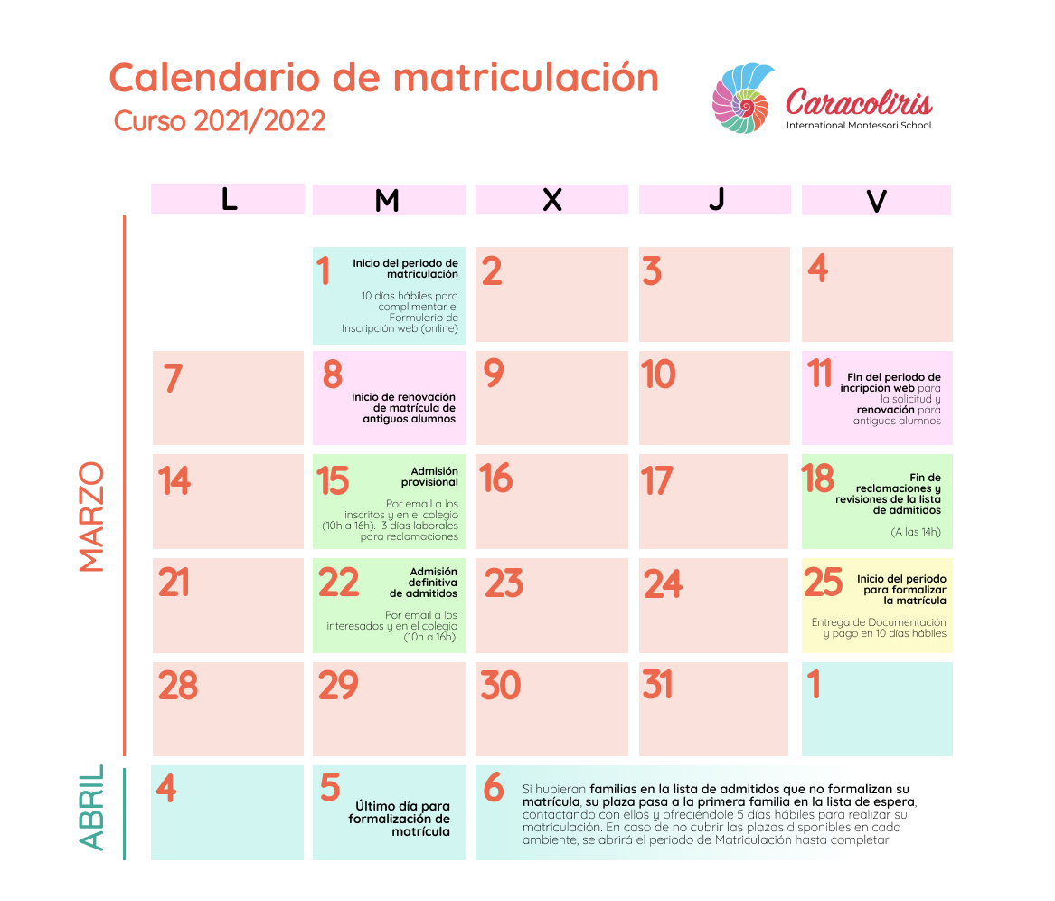 Calendario Matriculacion 22