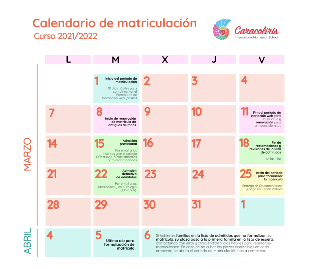 Calendario Matriculacion
